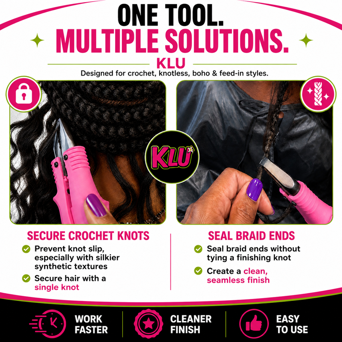 KLU Knot Like Us Braid Sealer for Synthetic Hair Protective Style - Crochet, Cornrows, Boho, Knotless Braids
